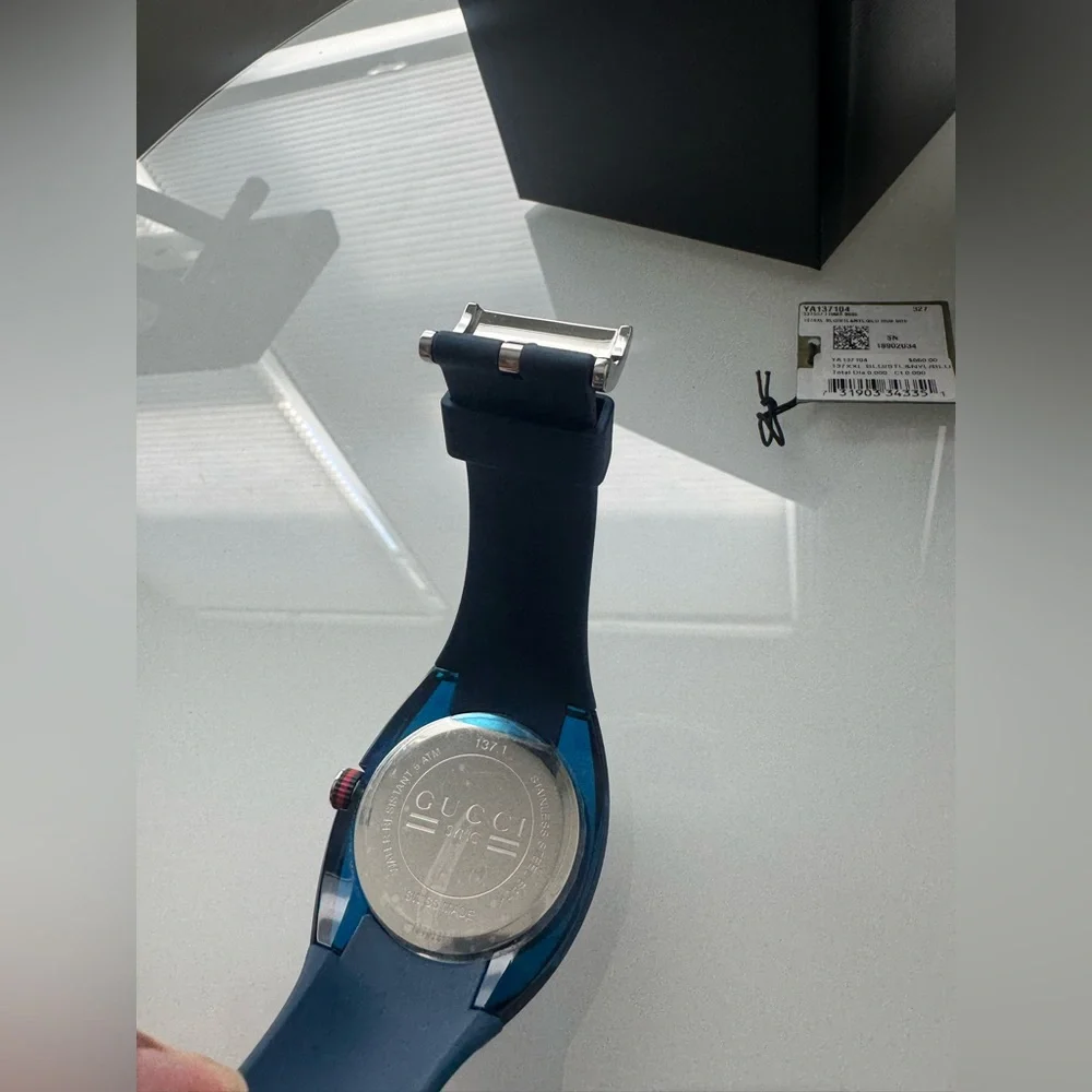 Gucci Swiss Made Stainless Steel Blue & Rubber Sport Watch NWT Boxed Monogram